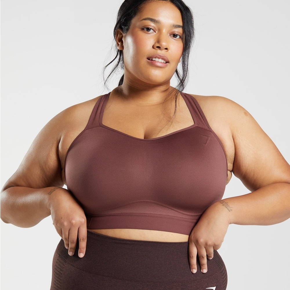 GYMSHARK RACERBACK HIGH SUPPORT SPORTS BRA - Cherry Brown - Picture 6 of 8